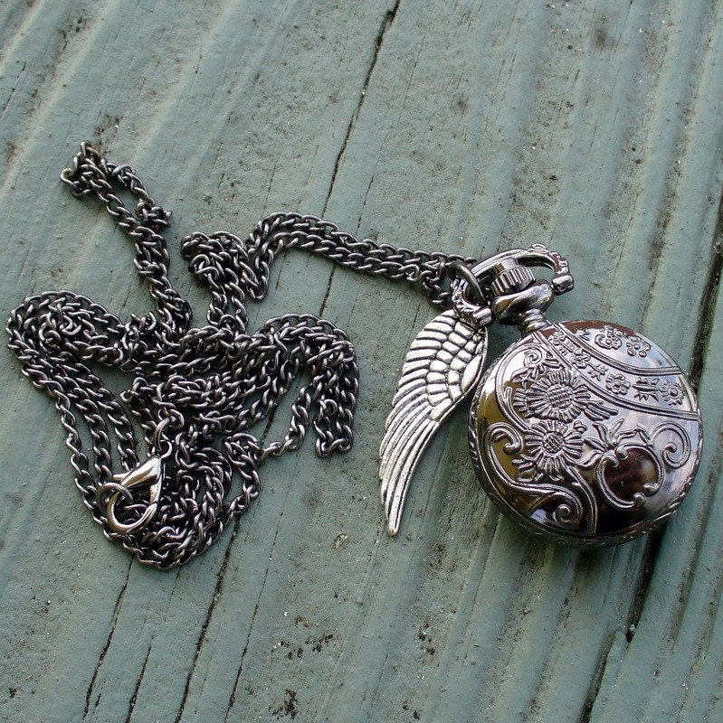 Steampunk pocket watch Necklace key pirate Victorian locket pendant charm DARK Spirited TinySPIDER QUEEN Victoriana Necklace