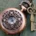 Steampunk pocket watch Necklace key pirate Victorian locket pendant charm RED FLOWERS KEY Necklace