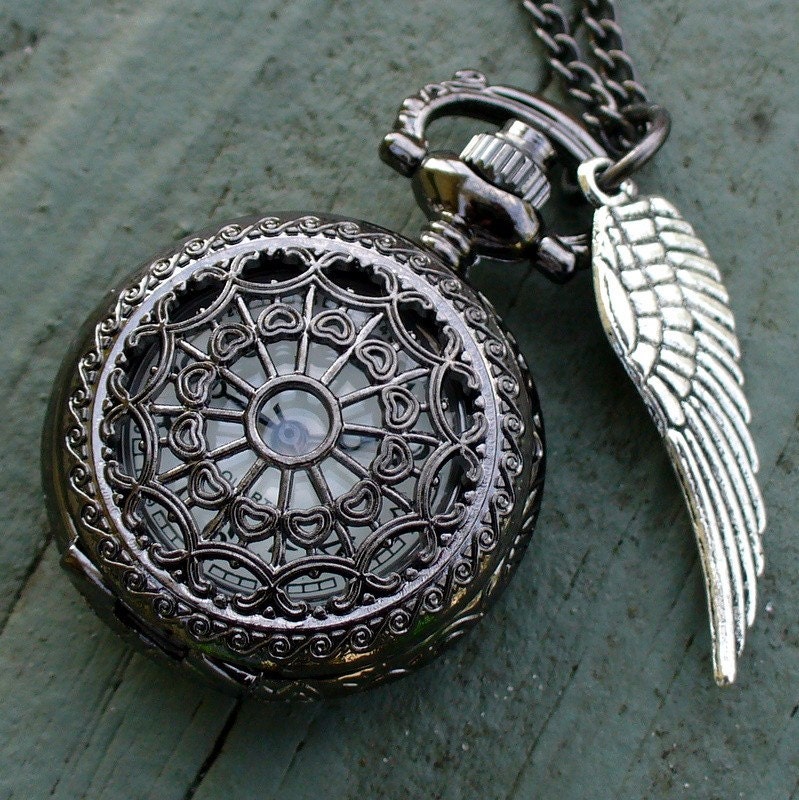 Steampunk  pocket watch Necklace key pirate Victorian locket pendant charm DARK Spirited TinySPIDER  QUEEN Victoriana Necklace