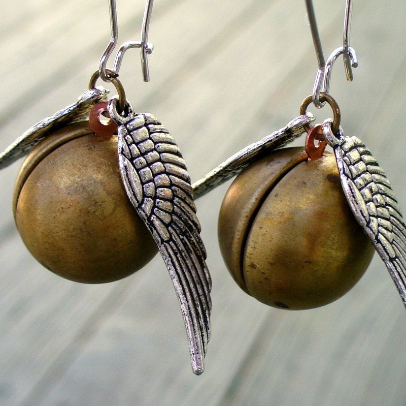 steampunk  Victorian locket pendant charm Enchanted FLYING BALL earrings---M-A-G-I-C-A-L edition