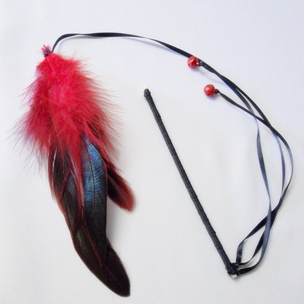 Red Rooster Feather Cat/Kitty Wand