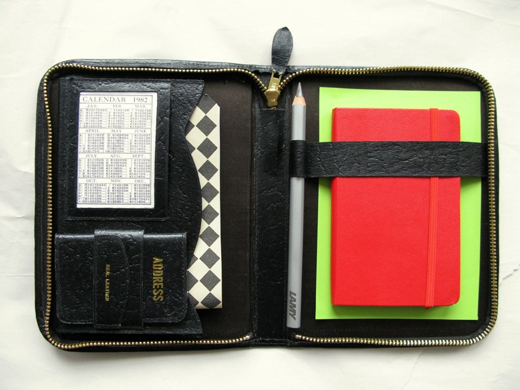 Vintage Leather Black Writing Case, Stationery and Correspondence Holder