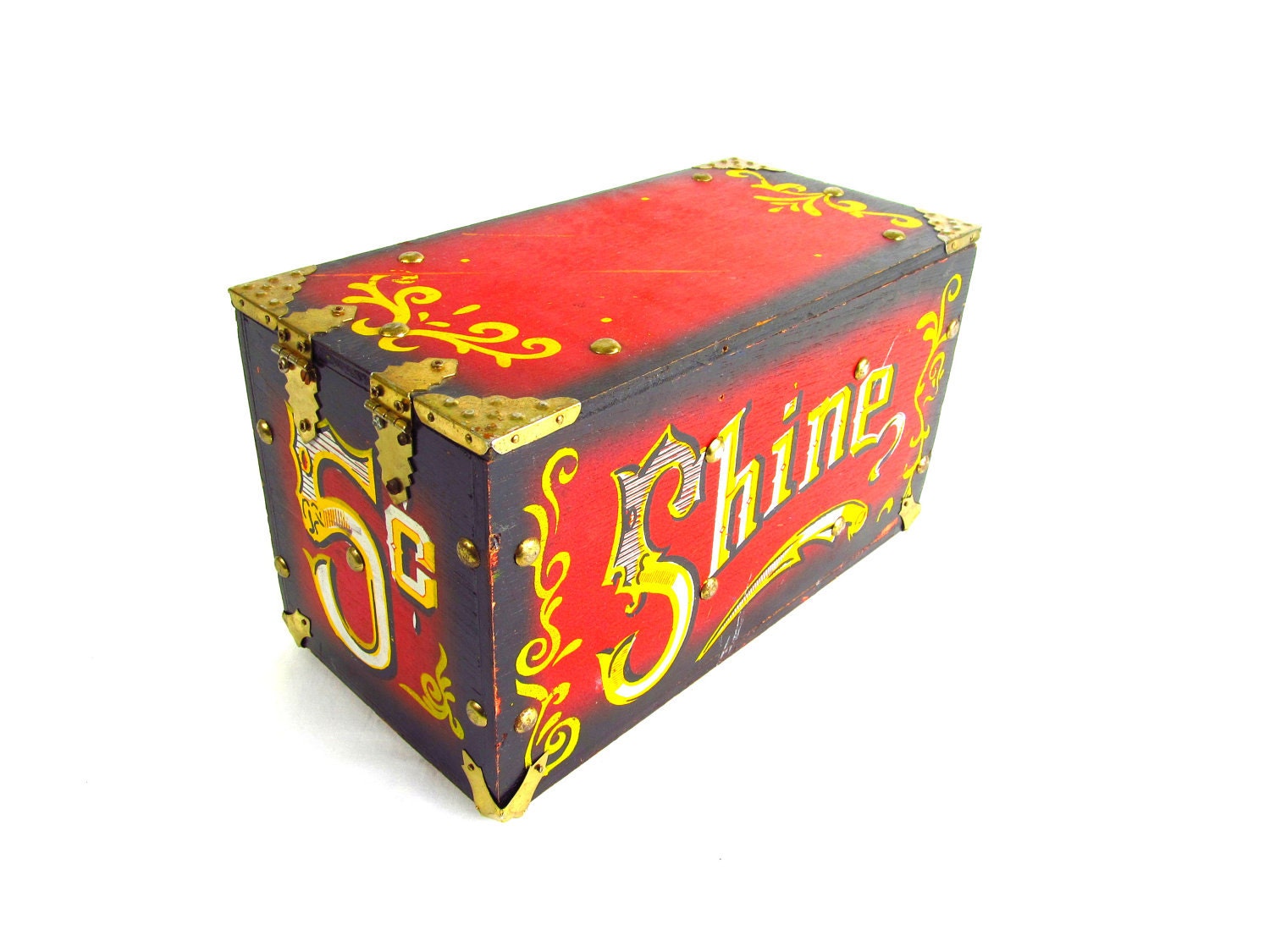 Vintage Wooden 5 Cent Shoe Shine Box