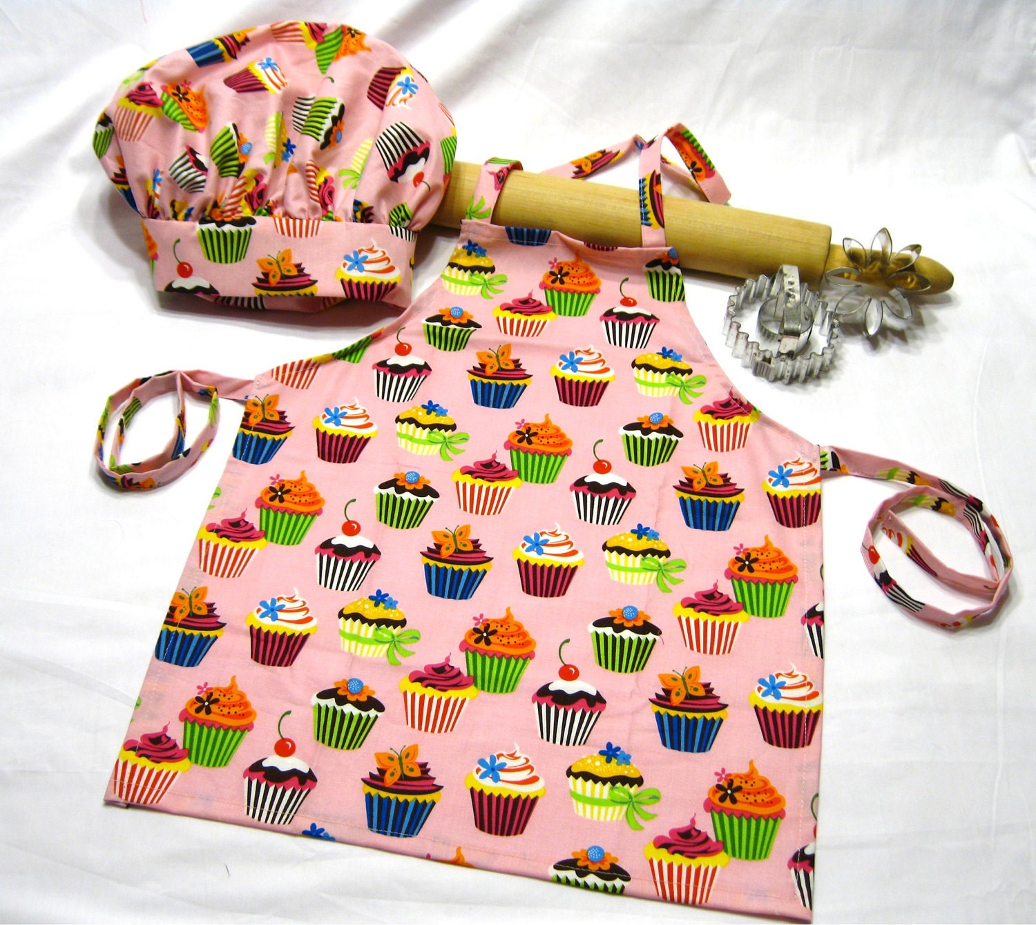 Retro Pink Cupcake Child Apron and Adjustable Chef Hat
