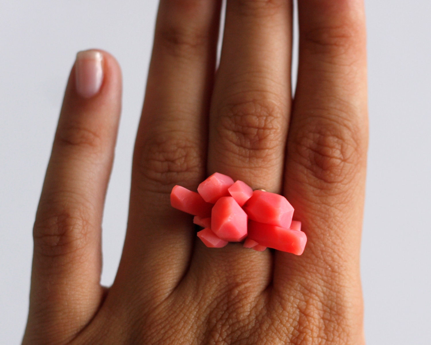 Crystal Cluster Ring - Peachy Pink