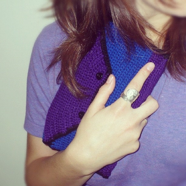 Envelope Clutch Crochet Purse Mod in Purple, Blue & Black Trim