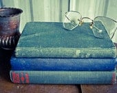 Three Hard Cover Vintage Books, Dark Green & Blue