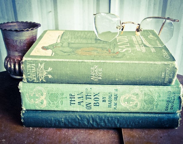 Three Hard Cover Vintage and Antique Books, Olive & Dark Green
