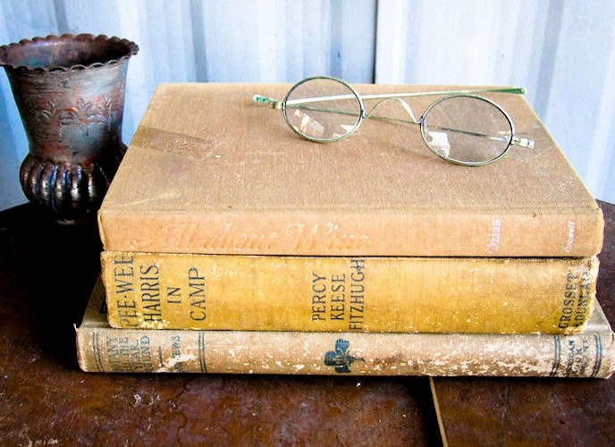 Three Hard Cover Vintage and Antique Books, Khaki