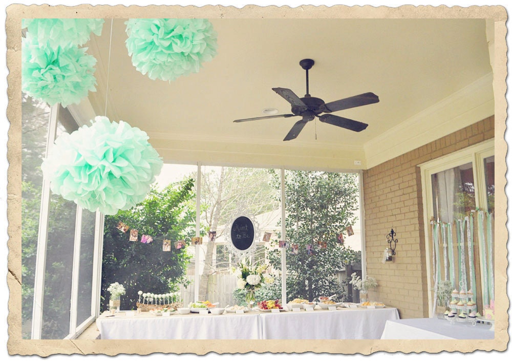 12 Tissue Paper Pom Poms...mint to be theme poms