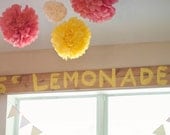 tissue paper pom poms...7 pom poms...lemonade stand birthday party