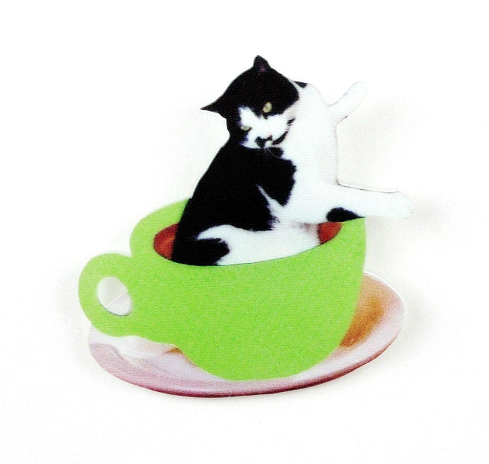 unique jewelry - a Cup of Cat acrylic brooch