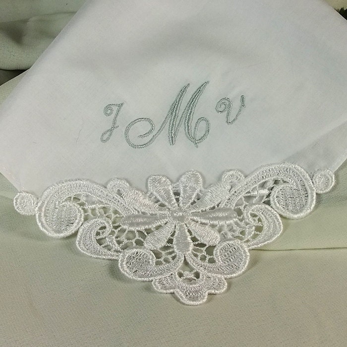 Wedding Hankerchief Personalized Embroidered Cotton Monogrammed Bridal 9301C