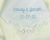 Personalized Wedding Hanky Something Blue for Bride Linen 9102