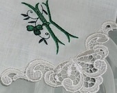 Shamrock Embroidered Wedding Handkerchief Ivory Linen