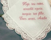 Personalized Wedding Handkerchief Portuguese Hankie Embroidered No. 401