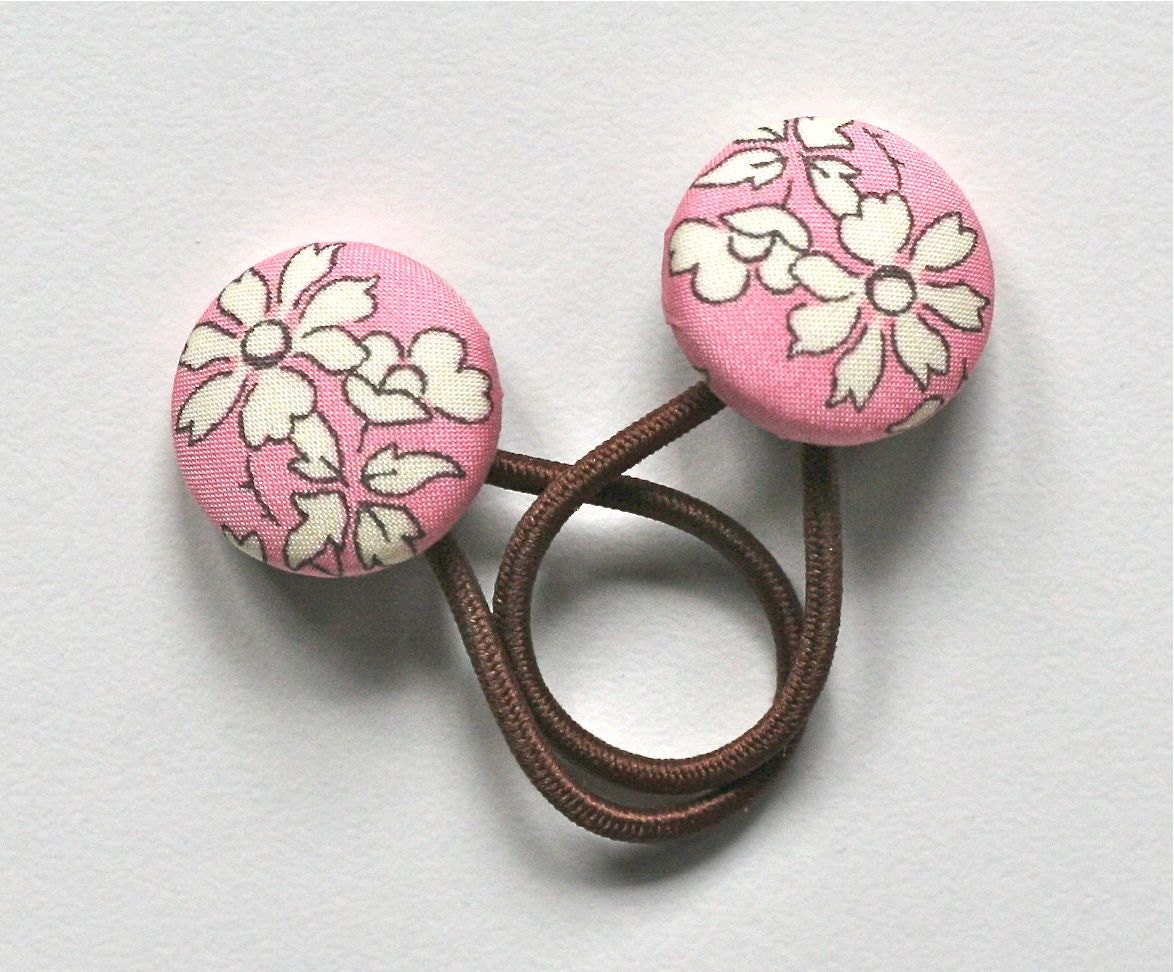 Mini Pair of Liberty of London Classic Pink Floral Hair Ties - Covered Button Ponytail Holders