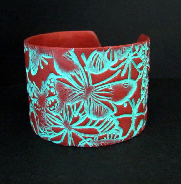 Copper Cuff Bracelet Polymer Clay Jewelry Custom Cuff Wide Bracelet Butterfly Copper Patina