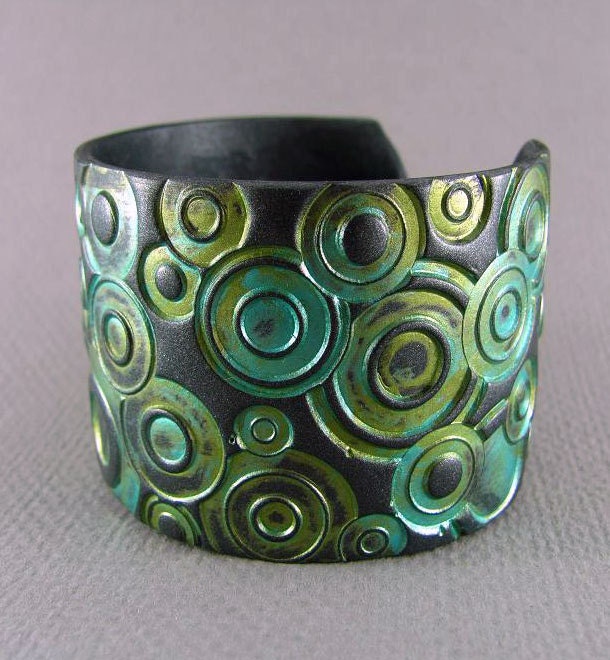 Silver Cuff Bracelet Polymer Clay Jewelry Teal Cuff Turquoise Cuff Urban Industrial Wide Cuff Hand Stamped