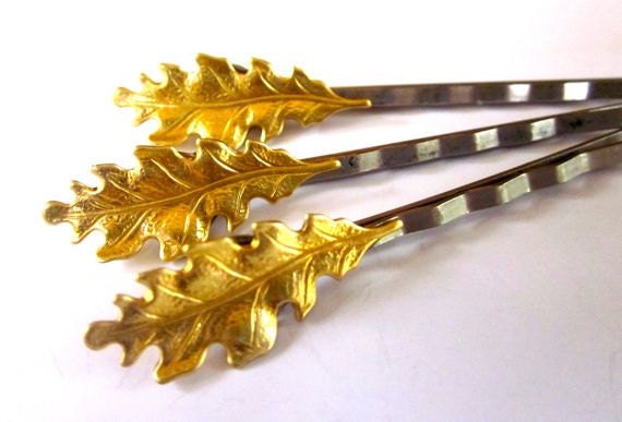 Gold Leaf Hairpins Accessories Bridal Clips Leaves Garden Wedding Bobby Pins Bridemaids Woodland