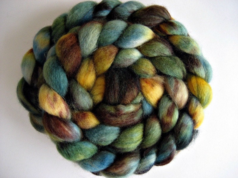 Tour de Fleece Free Shipping, Gold, Blue, and Brown Hand dyed Organic Merino 64s Roving, 'Captain Jack,' 4 oz, Spinning Upgrade Available