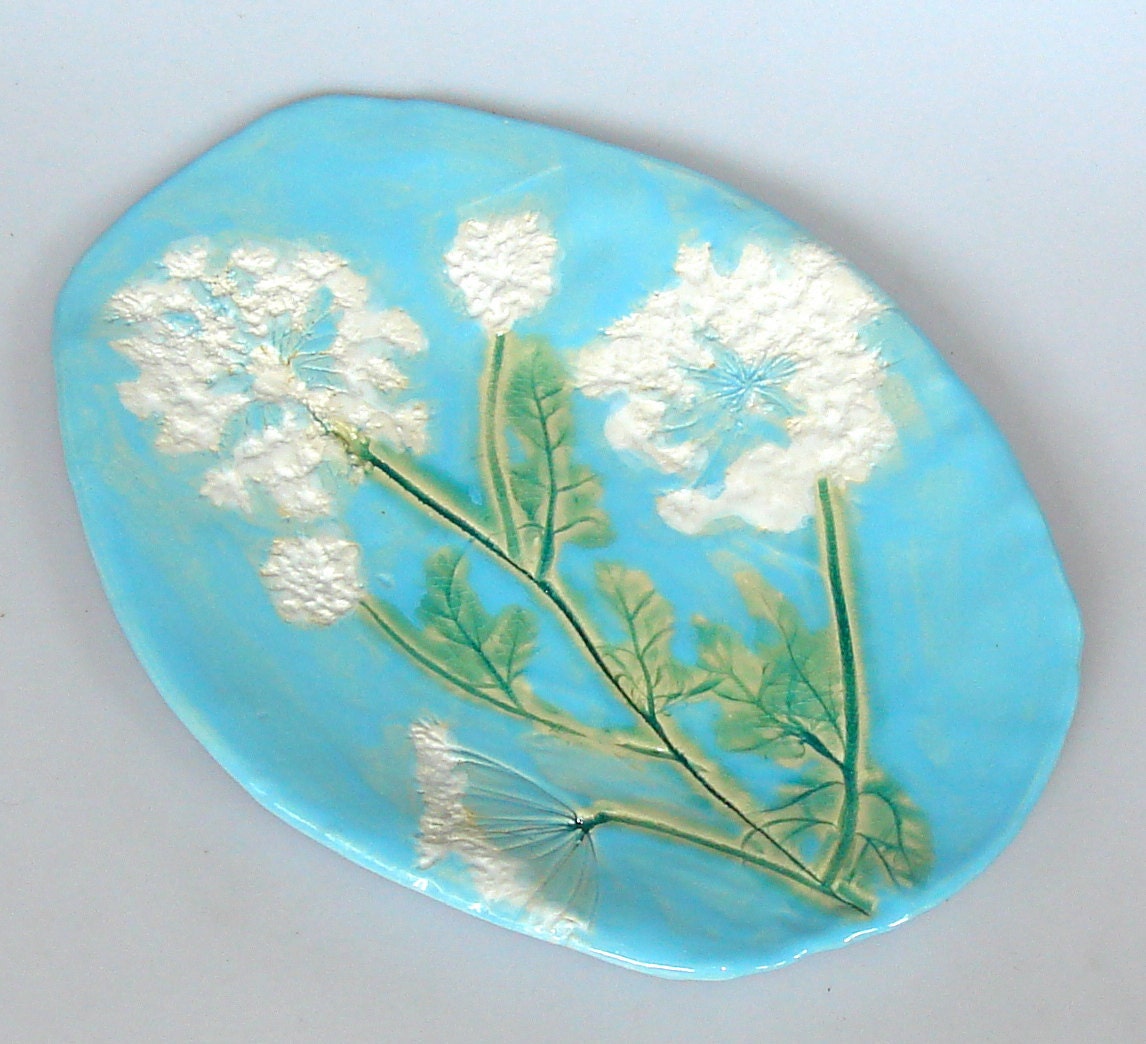 Hand Painted Ceramic Art, Serving Platter, Home Decor, Queen Anne's Lace design