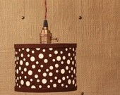 Drum Shade Lighting With Chocolate Dot  Fabric Drum Shade