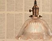 Hanging Lighting with Holophane Glass Shade with Ruffled Design