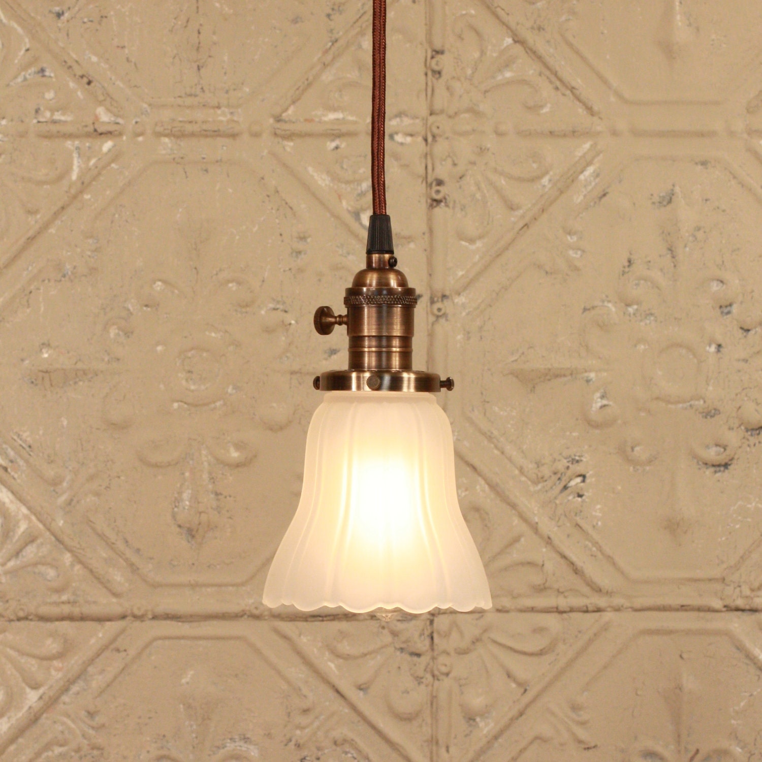 Pendant Light with Petite Opaque Shade with Gorgeous Vintage Sheffield Style