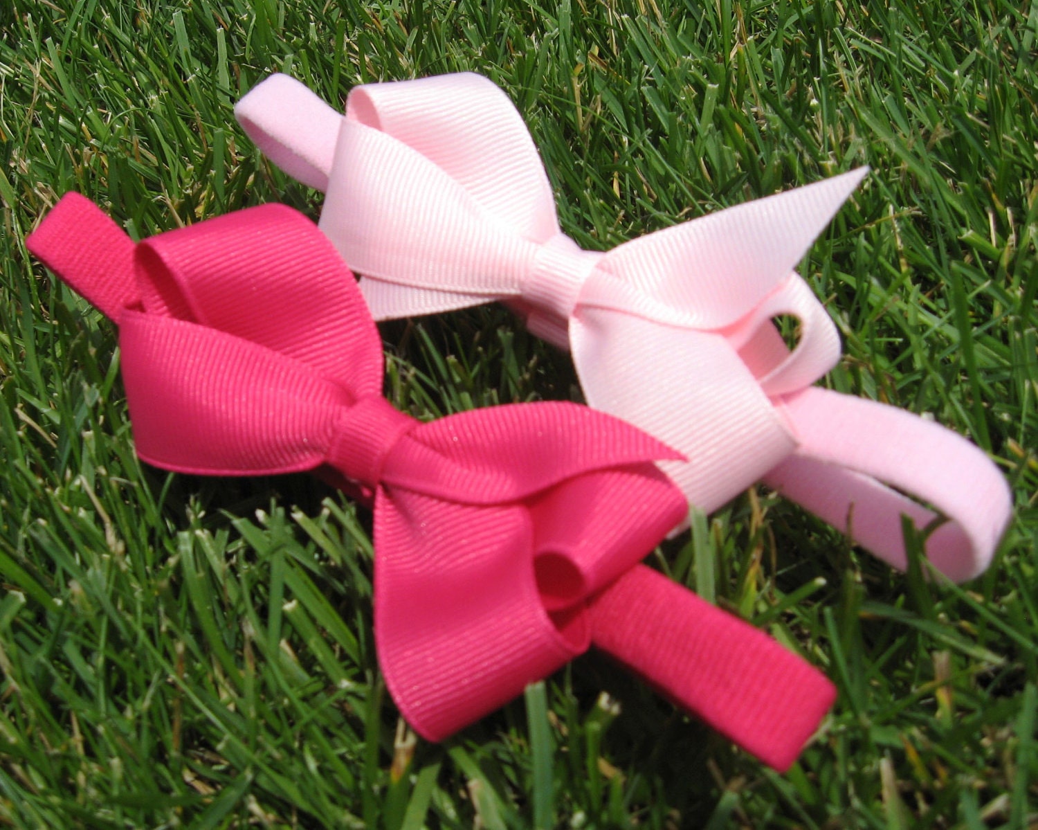 1 SET LEFT - Set of 2 - Light Pink and Hot Pink Grosgrain Ribbon Boutique Bows with Matching Fabric Headband