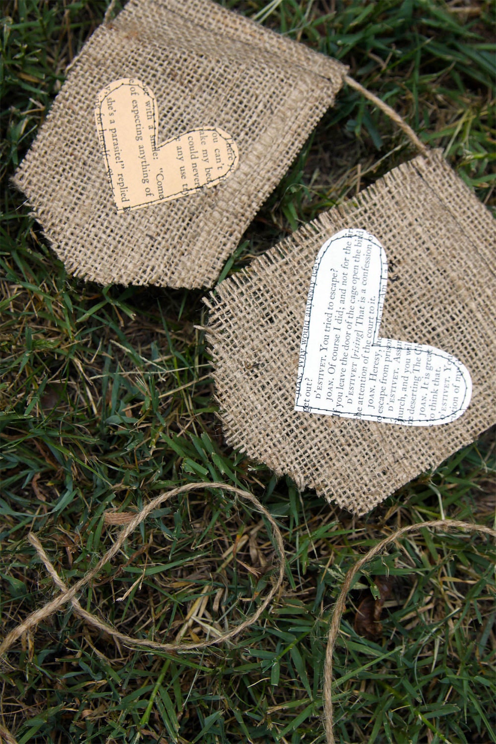 burlap banner with text hearts