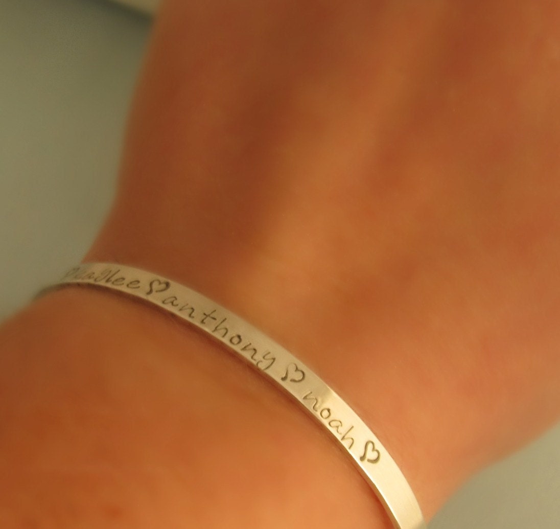 Personalized Bracelet - Cuff Bracelet - Mothers Bracelet - Cuff Bracelet with Chain and Clasp - Hand Stamped Sterling Silver Cuff Bracelet