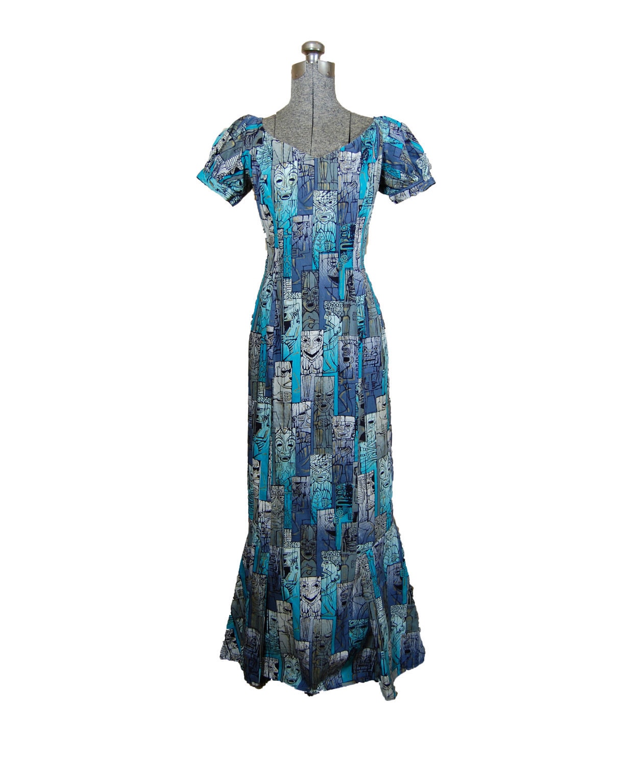 ALFRED SHAHEEN Dress 1950s Hawaiian Tiki by dejavintageboutique