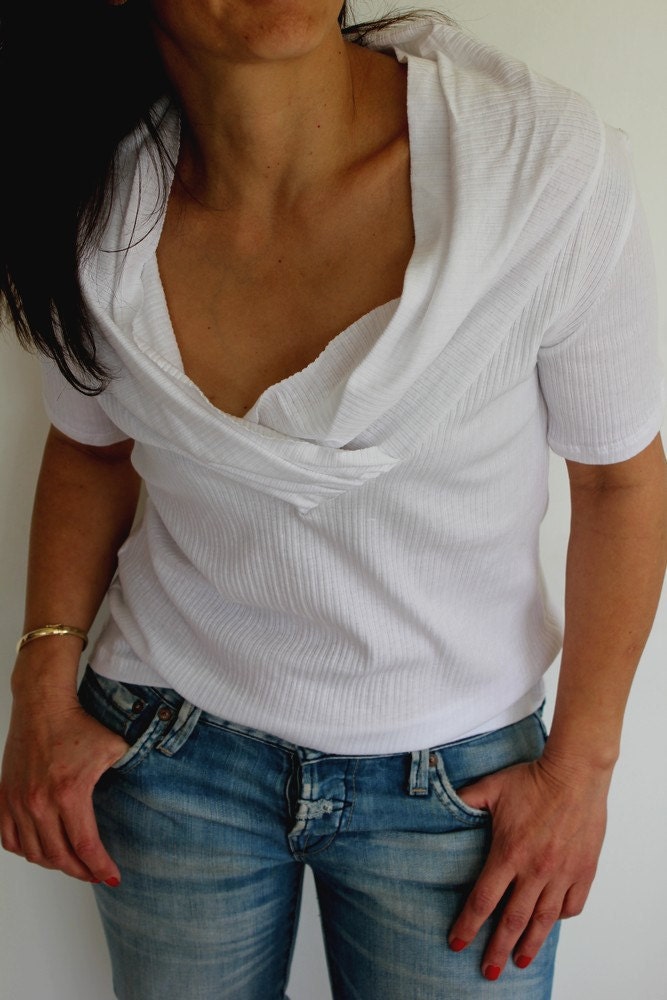 White Shirt, Blouse Woman Shirt, Sexy and Feminine, Short Sleeve Shirt, Womens Shirt, Cotton Shirt, Any Size