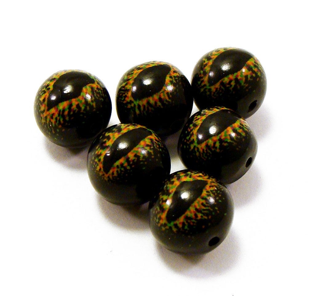 Items similar to polymer clay beads dragon eye black multicolor bright set of six on Etsy