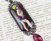 Beautiful Vintage Circus Dancer Glass and Crystal pendant Necklace..Showgirl, Saloon Girl, Can Can, Vaudeville Ballerina