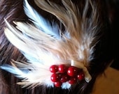 Peach, red, feather, hair, clip, spring, summer, romantic- Cherry Blossom