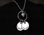 Personalized Mother's Necklace 2 Names: Hand Stamped Sterling Silver Two  Disc Necklace with Charm