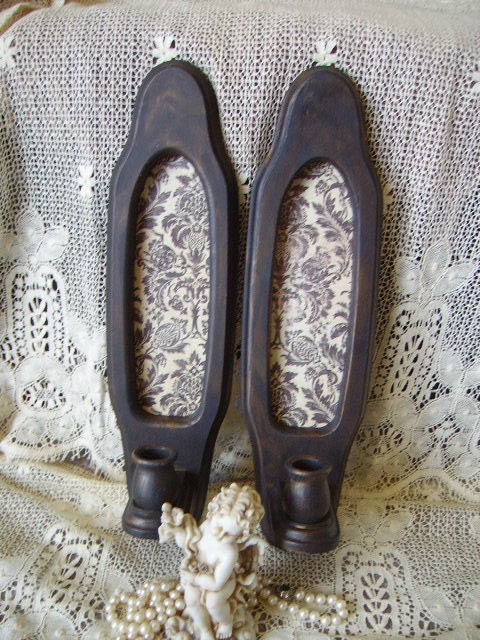 Shabby Elegant Paris Apartment Candle sconce Pair, Black, wood