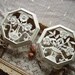 RESERVE SARAH Shabby Distressed White Country cottage Octagon wall plaques flower in vase PAIR