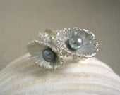 Seashell Silver Ring w/ Peacock Pearls for a Mermaid
