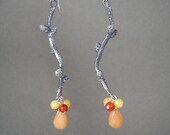 Silver Branch Orange & Red Gemstone Earrings