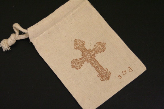 Wedding Favor Bags, Ornate Cross, Gift Bag, Pouches, Muslin Bags, Christian Wedding, Personalized