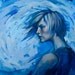 Oil painting portrait woman profile blue cezanne "Knowing her Mind"