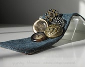 Denim Wrist Cuff with Vintage Golden Buttons
