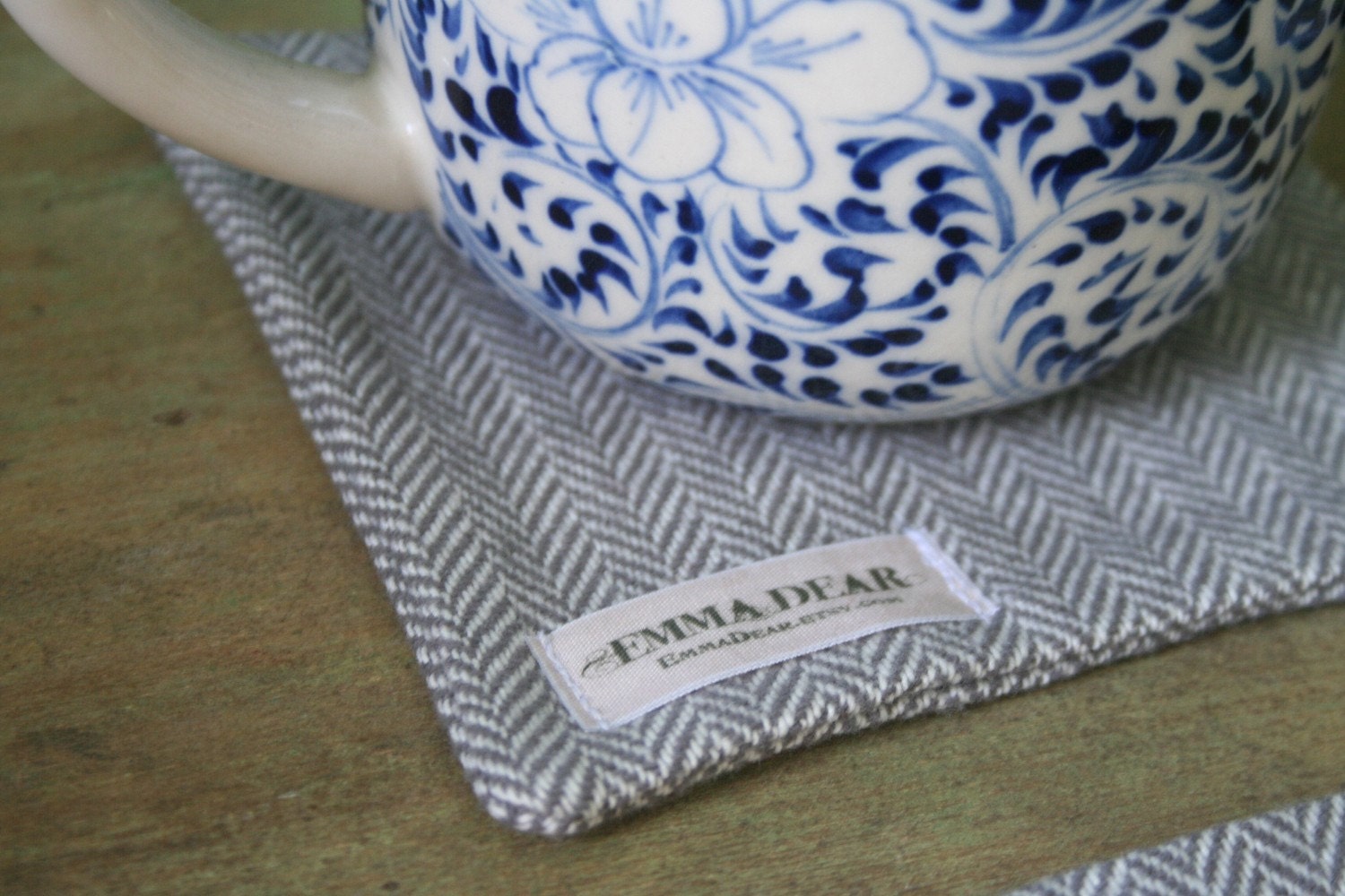Recycled Gray Herringbone WOOL COASTERS - Set of 4