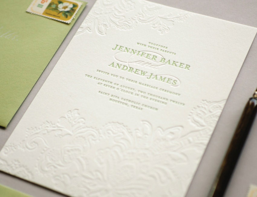 Isabel Blind Letterpress Wedding Invitation Sample - Lace Filigree Letterpress Invitations - Elegant Lace Wedding Invitations