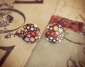 Ditzy Floral Painted Wood Button Earrings