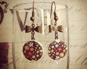 Ditzy Floral Painted Wood Bow Button Drop Earrings