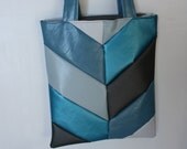 large vinyl tote - color block chevron pattern in blues and grays and a little sparkle